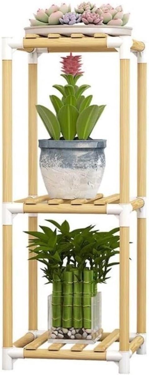 Plantenstandaard - Bloemenrek - Planten Decoratie - Drievoudige Laag - 29x29x84 cm - Houtkleur