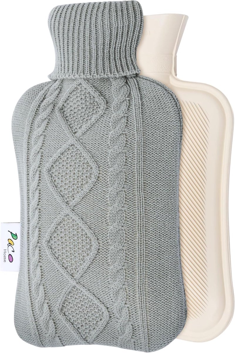 Warmwaterkruik Hoes - Bedkruik Gebreide Hoes - Pijn Verlichten - Zachte Fleece - 2 Liter - Grijs