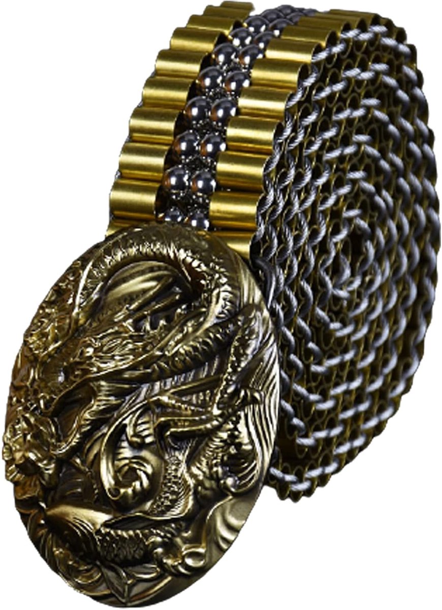 Heren Riem - Metalen Riem - Stijlvol Aflakken - Uniek Dierenmotief - 110-140 cm - Goudkleurig