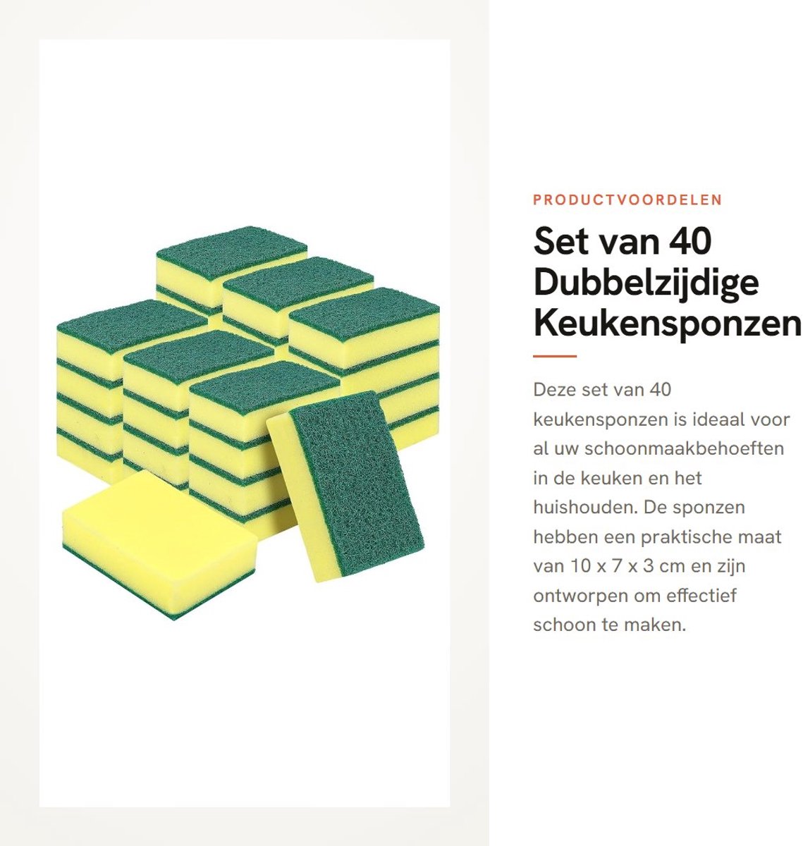 Dailygoods- Keukensponzen 40 Stuks - Dubbelzijdige Poetssponzen - Ergonomische Afmetingen - 10 x 7 x 3 cm - Groen-Geel - Geschikt voor Huishouden - Sponzen