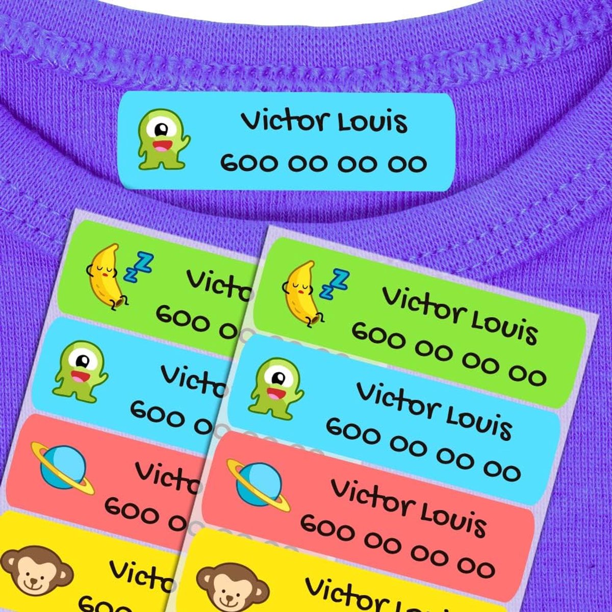 Gepersonaliseerde Etiketten - Strijk Labels - Kleding Markeren - Wasmachine Drogerbestendig - 50 Stuks - Veelkleurig