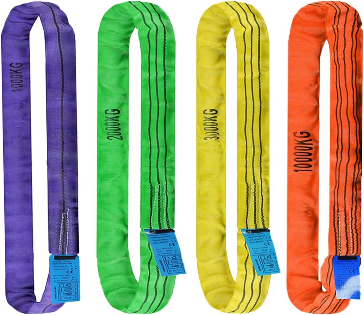 Hijsbanden set - Ronde lussen - Zwaar tillen - Hoge sterkte polyester - 8T 10 meter - Grijs