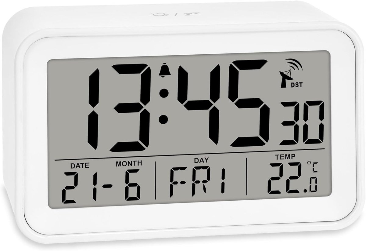 Digitale Radiogestuurde Wekker - Wit - Helder Display - Snooze-Functie - Voor Thuis en Op Reis