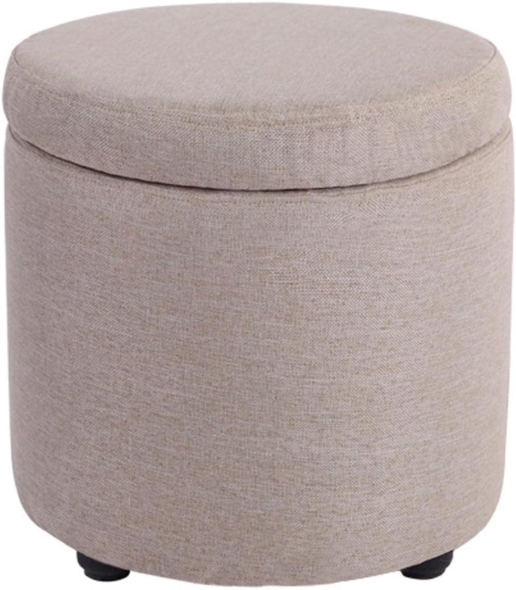 Opberg Poef - Voetenbankje Rond - Extra Zitplaats - Grote Opbergruimte - 32x32cm - Blauw