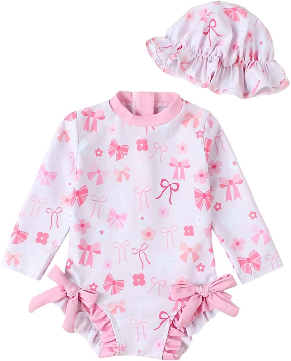 Zomerse Baby Meisjes Badpak met Lange Mouwen en Zonnehoed - UV Bescherming en Comfortabele Zwemkleding voor Kinderen