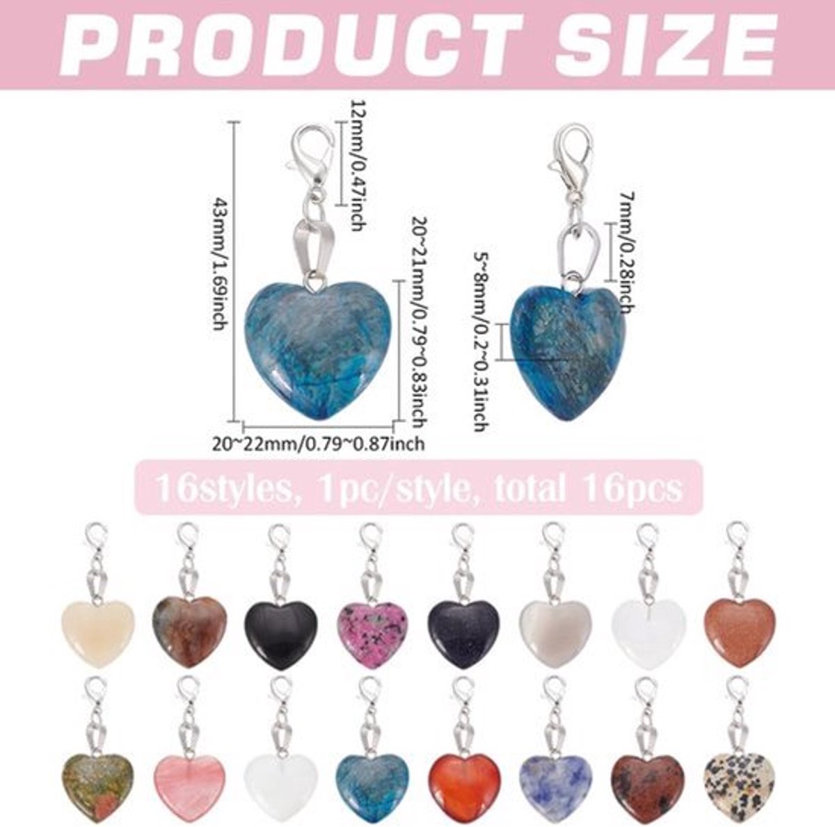 Shopcentral - 16 Stuks Charm Pendants - Hartvormige Steentjes - Voor