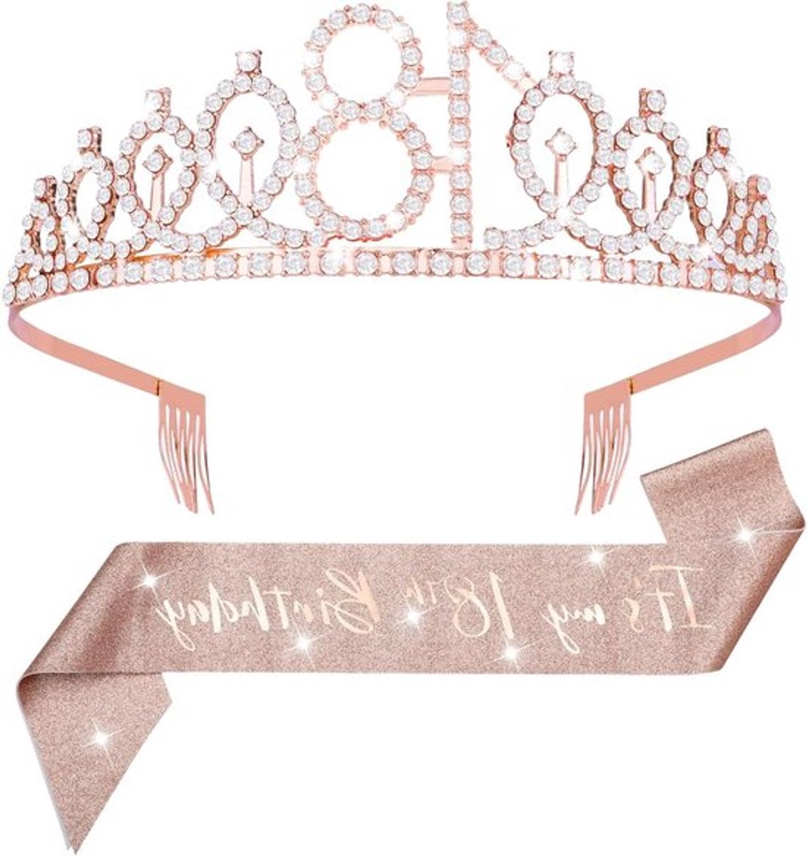 Allecto Plus - Roségouden Tiara en - Versiering voor 18e verjaardag
