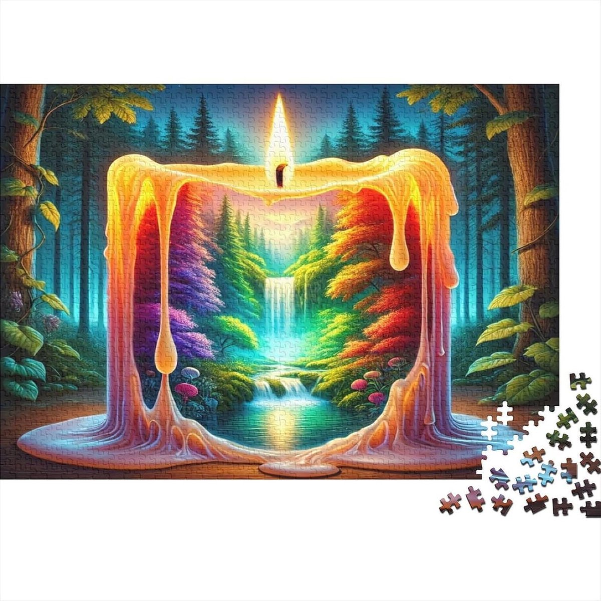 Puzzel 1000 stukjes - Legpuzzel volwassenen - Ontspanning en decoratie - Gerecycled materiaal - 38x26 cm - Bos waterval