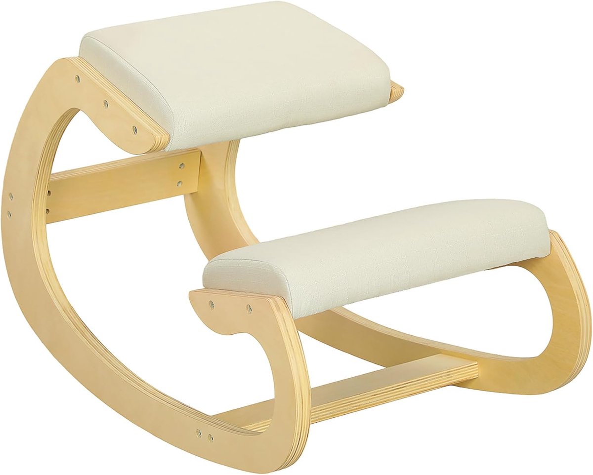 Kniestuhl Ergonomisch - Houding Stoel - Thuiswerken Verbeteren - Schommelbaar Ontwerp - 55 x 85 cm - Creme