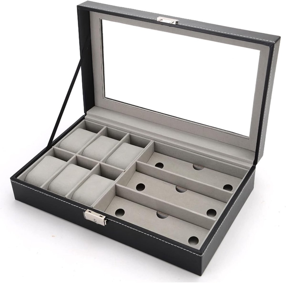 Opbergrek - Sieraden Display - Kasten Organiseren - Leer en Fluweel - 35 x 20 x 8 cm - Zwart