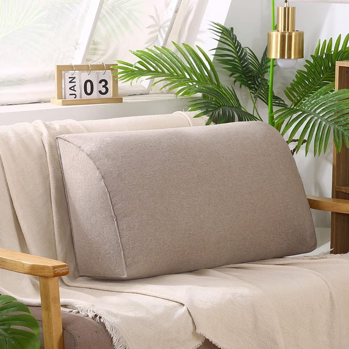 Leunend Kussen - Leeskussen Rugsteun - Ontspannen Lezen - Ergonomisch Rugontwerp - 70x35x20 cm - Khaki
