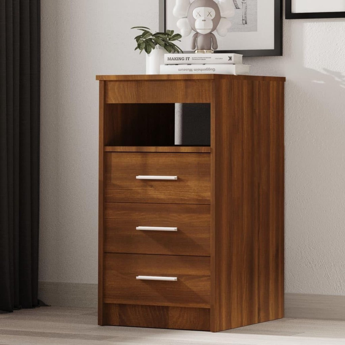Ladekast Bruin Eiken - Opbergkast Lade - Opbergen van spullen - Met 3 laden - 40x50x76 cm - Bruin