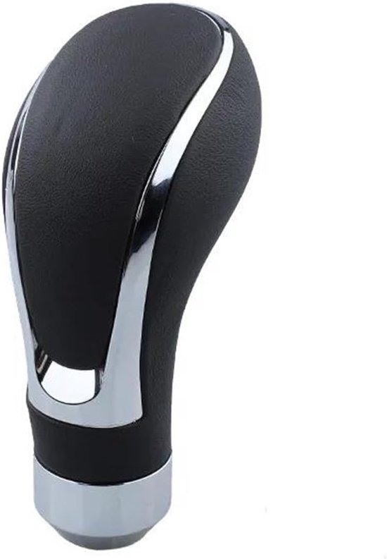 Zwarte versnellingspookknop met chromen accenten.
