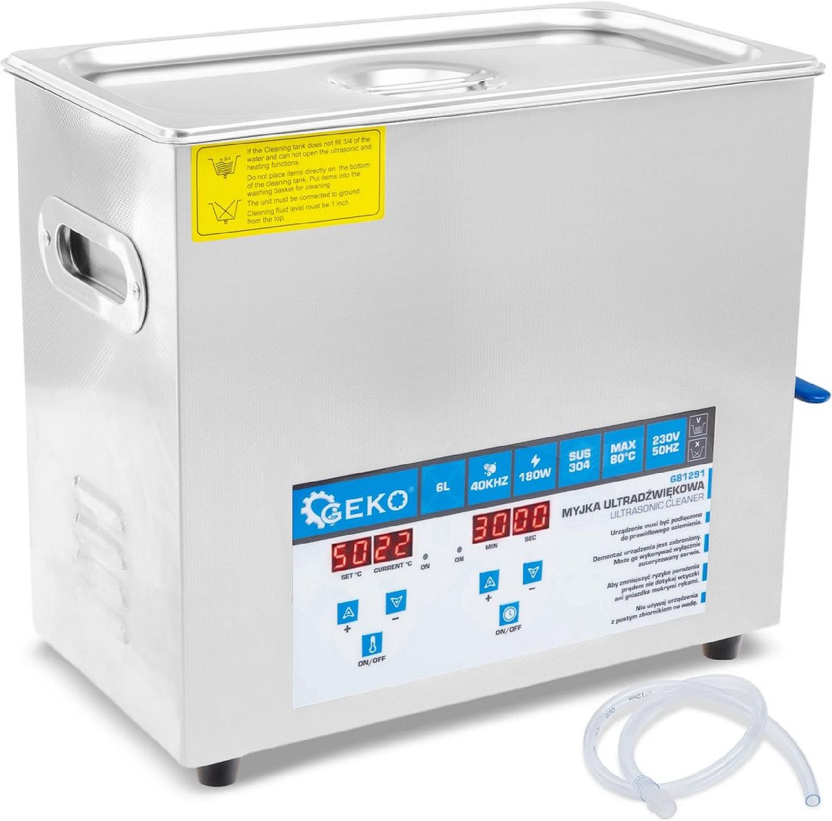 GEKO Ultrasoonreiniger 6 L met digitale bediening, RVS tank, mand en verwarming tot 80 °C