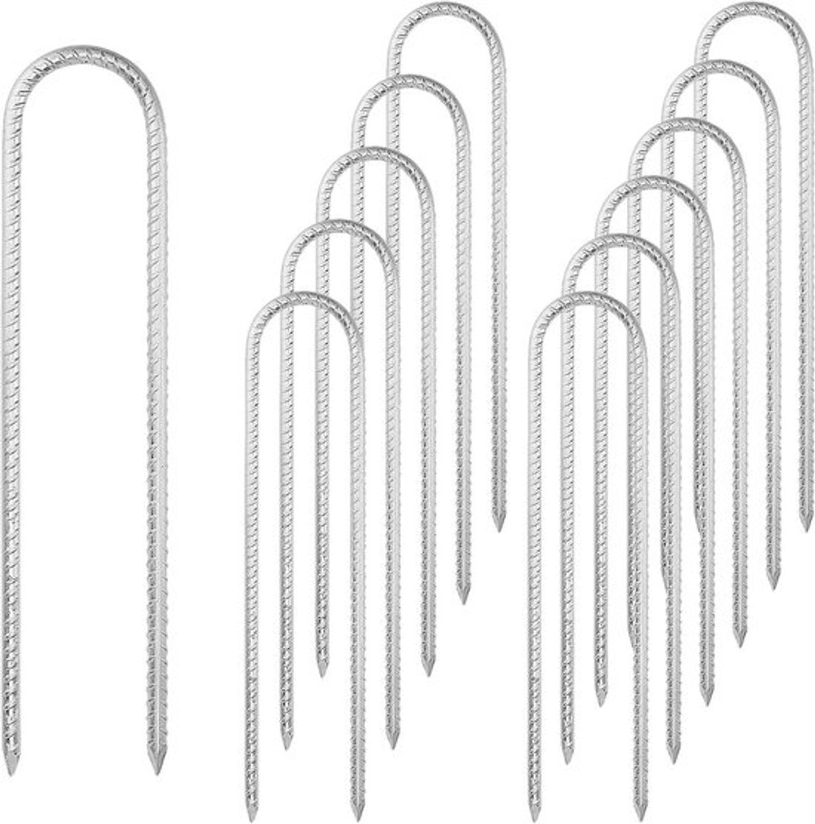 Allecto Plus - Zilver - 12 stuks 30cm U-vormige grondpennen - Voor