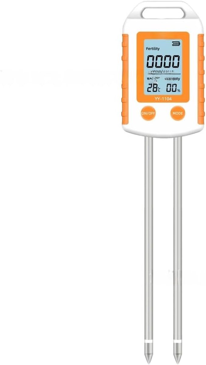 Bodemtester 6-in-1 - Vruchtbaarheidsmeter Vochttester - Plantenverzorging Optimaliseren - Dubbele Sondes LCD - 26.5 cm - Oranje Wit