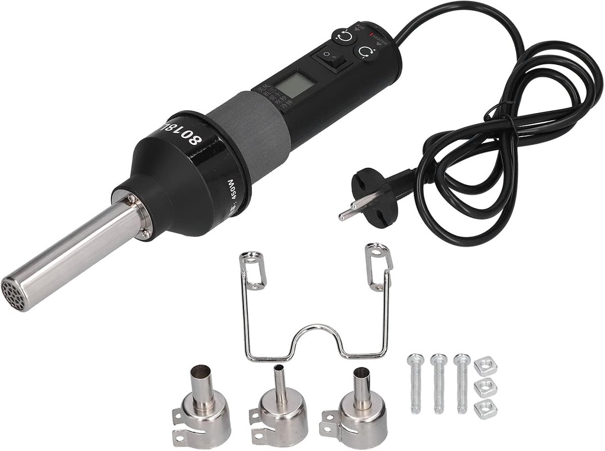 Heteluchtpistool - Warmtepistool - Precisie Werk - Instelbare Temperatuur - 450W - Zwart