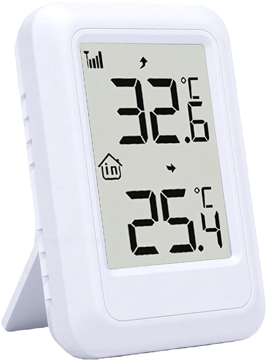 Draadloze Thermometer - Temperatuurmeter Weerstation - Binnen Buiten Meten - Groothoek Luchtstroom - 100 Meter Bereik - Wit