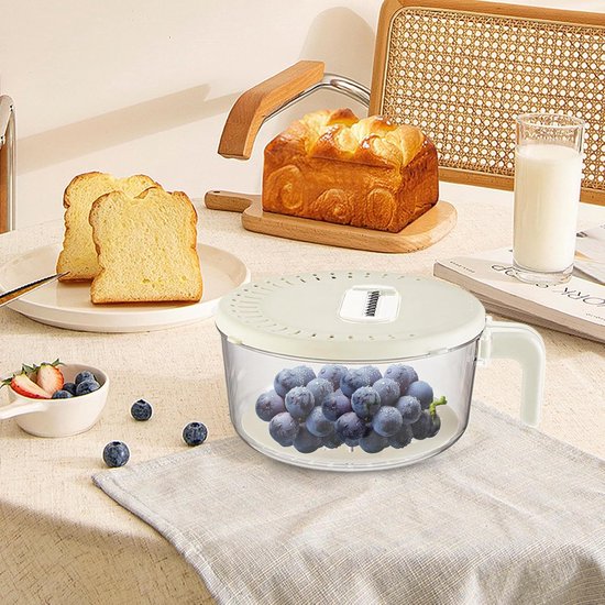 Fruitwasbak Dubbellaags - Uitlekbak Keuken - Maaltijdbereiding Opslag - Opklapbaar Handvat - 27x21x11.5 cm - Wit — afbeelding 5