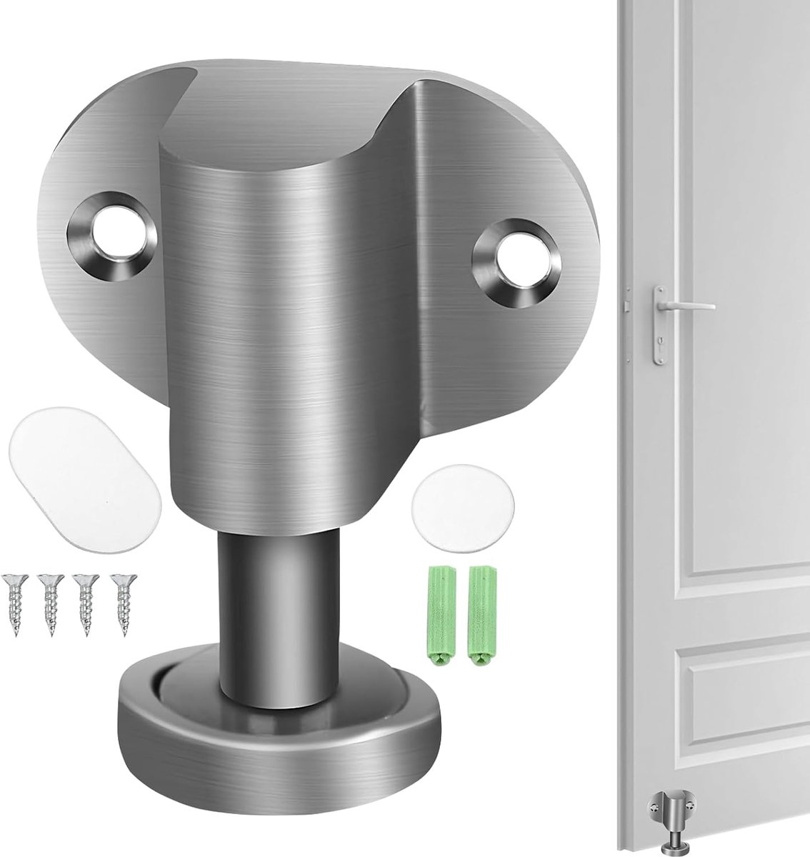 Deurstopper - Magneet houder - Deuren open houden - Installatie zonder boren - 6.3 cm lengte - Zilver