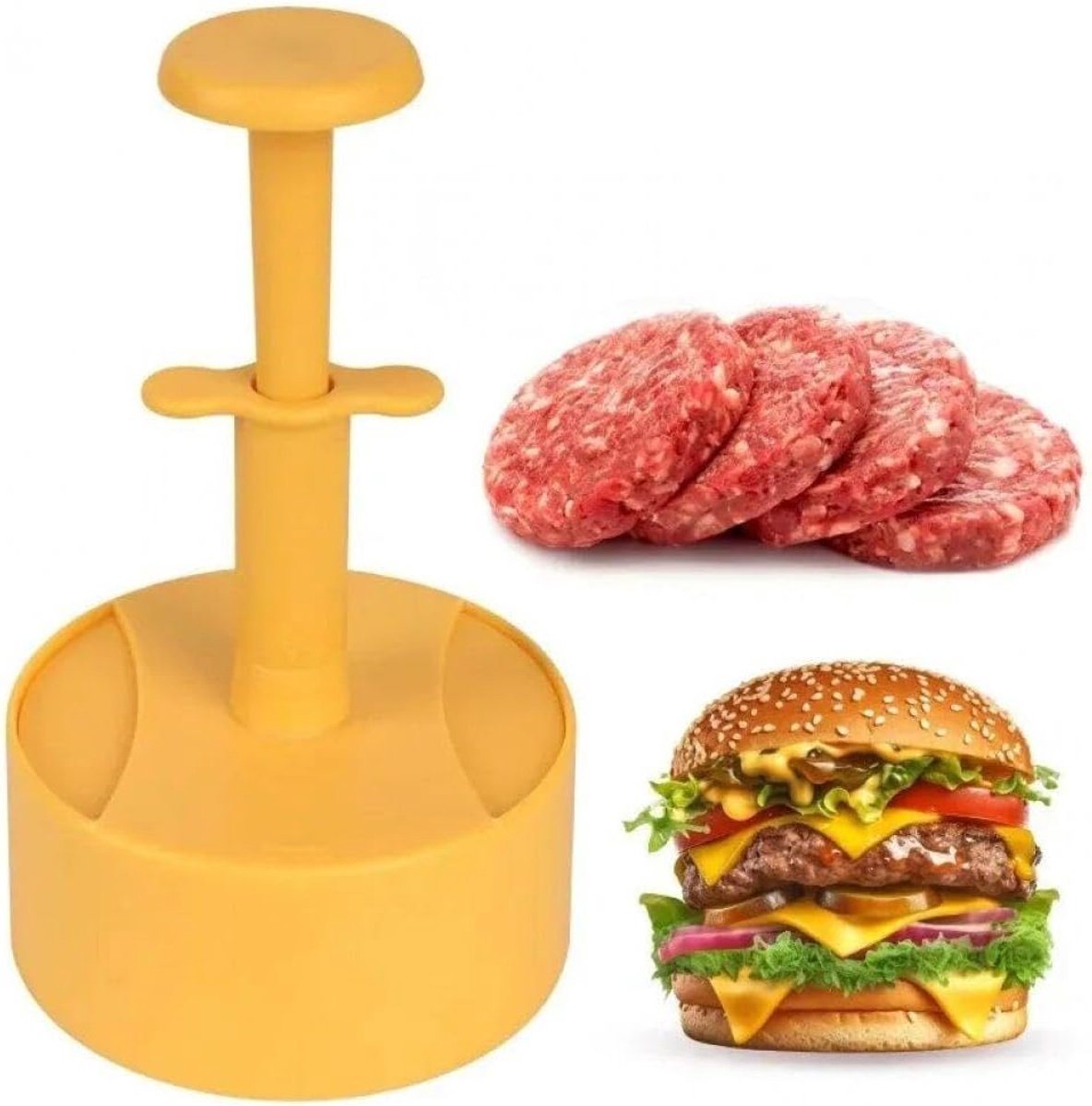 Burgerpers Patty Maker - Vleesvormer Keuken - Burgers Maken - Non-stick Oppervlak - 16.8 x 10.3cm - Geel
