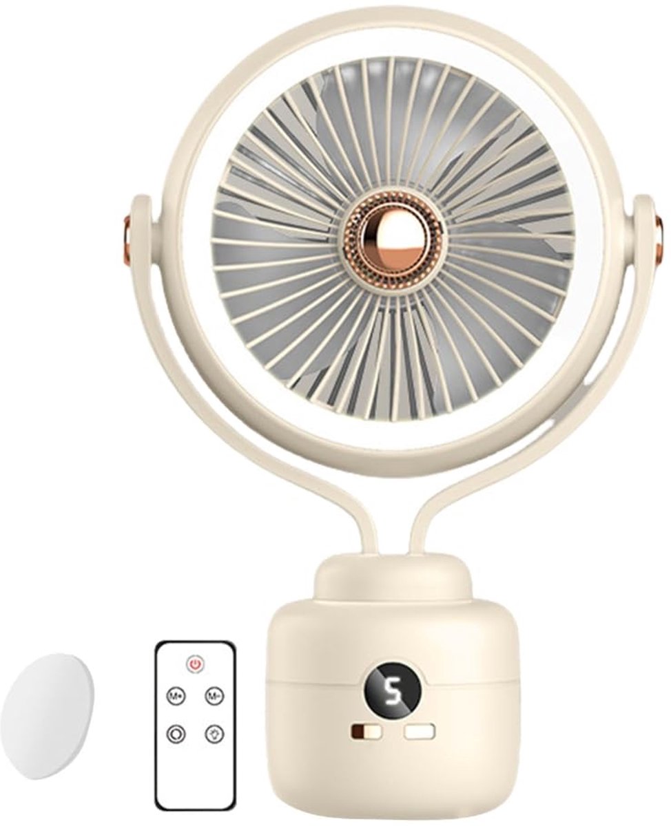 LISM-Koelventilator met statief, geschikt voor comfortabel gebruik binnen en buiten op een bureau (gebroken wit)