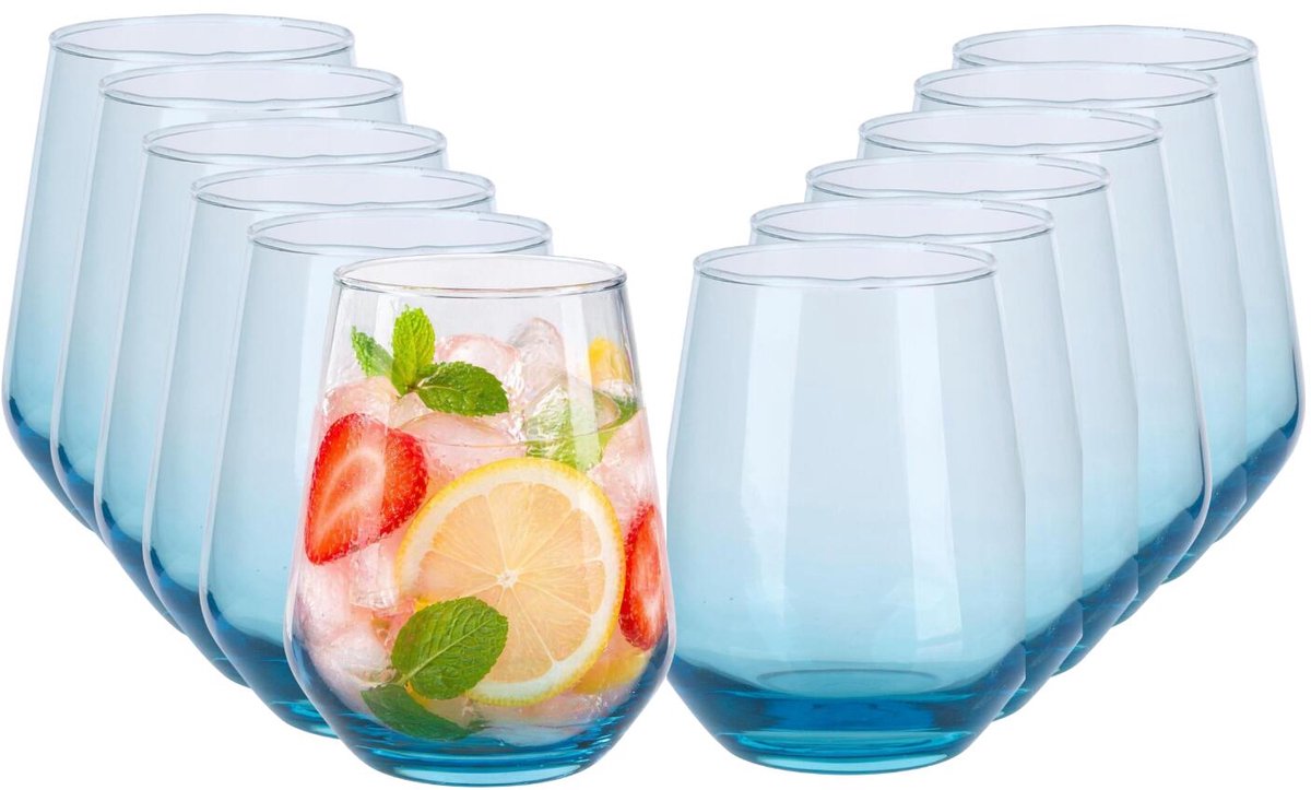 Alpina Tumbler Smoke waterglazen / drinkglazen - 12x stuks - 450 ml - Luxe glazen - lichtblauw - semi transparant - voor frisdrank en water