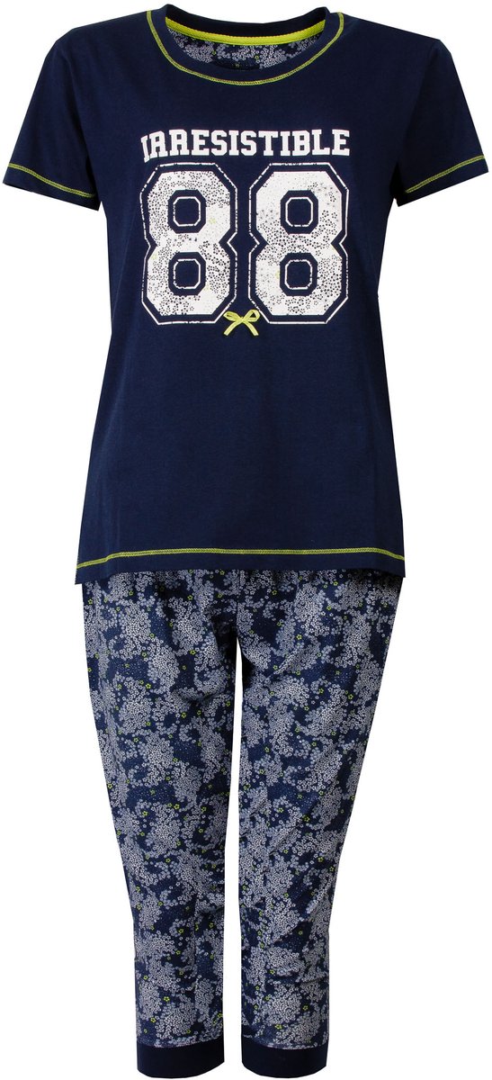 Irresistible Dames Pyjama - 3/4 Broek - Korte Mouwen - Donker blauw
