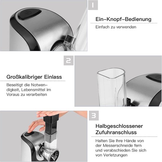 Elektrische Groentesnijder - Keukenrasp Hakmolen - Snel Groenten Snijden - Vijf Kegelmessen - 150 Watt - Zilver Zwart — afbeelding 5