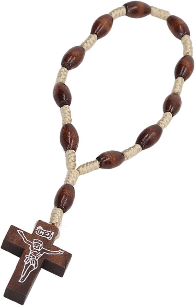 Houten Rozenkrans - Kralenketting Gebed - Dagelijks Bidden - Draagbaar Polsformaat - 15.5 cm - Houtkleur