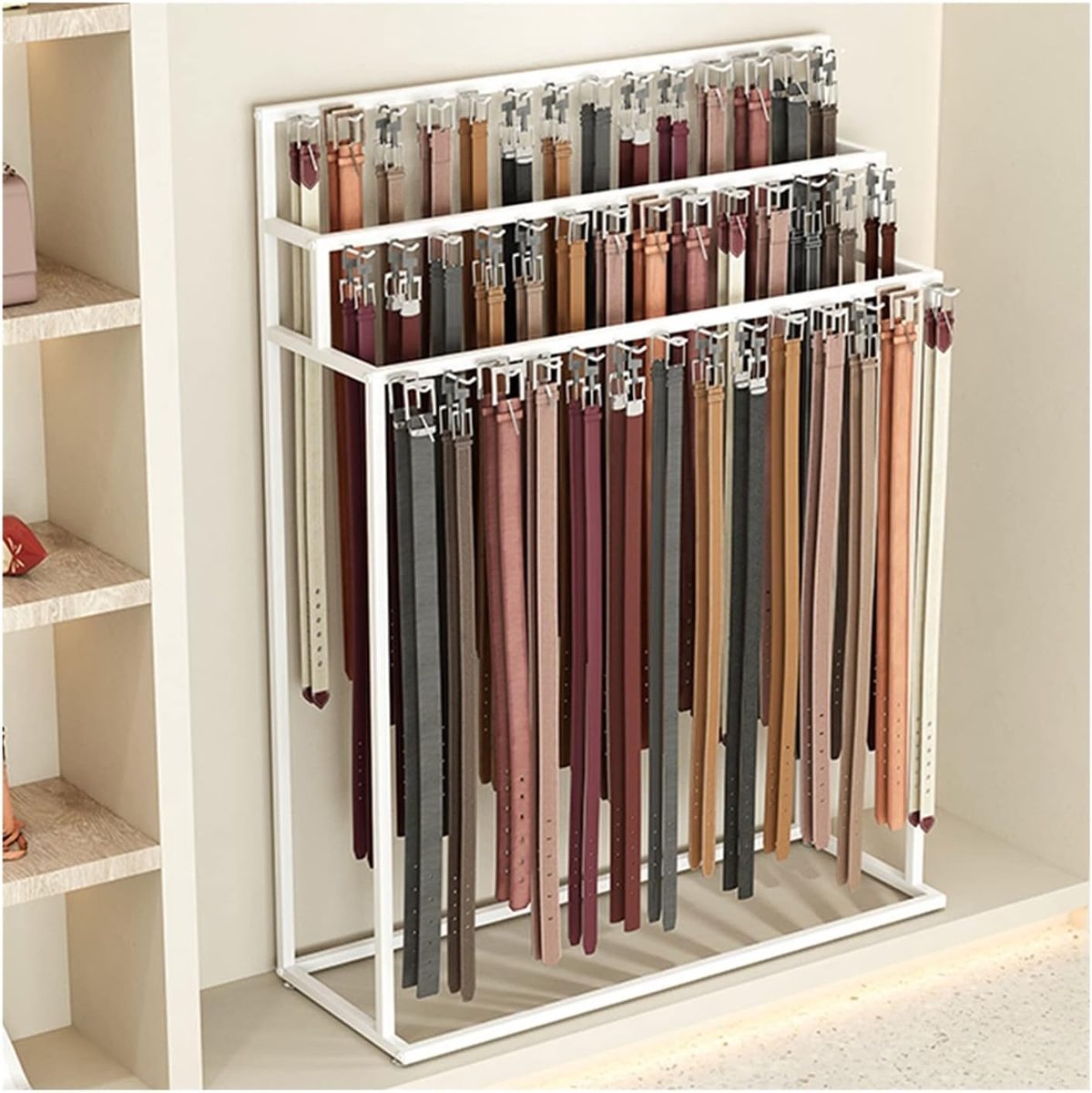 Riemenrek Organizer - Kledinghaak Ophangsysteem - Winkel Presentatie - Stabiele Metalen Constructie - 100 x 40 cm - Wit