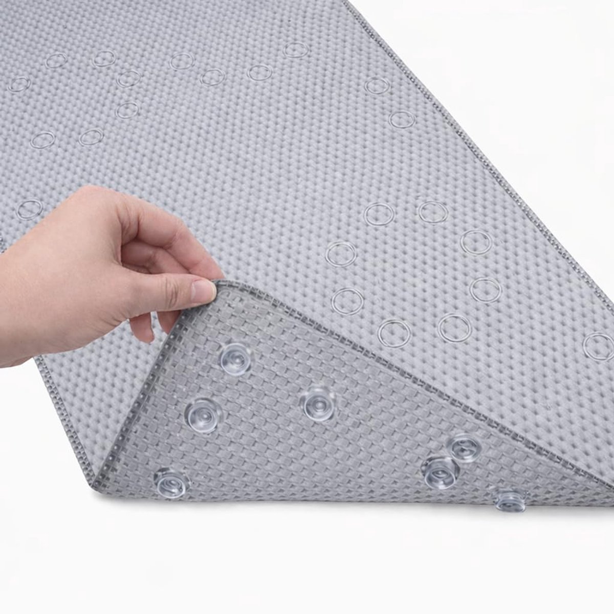 SnelShoppen - Luxe Antislip Badmat 91 x 43 cm - Zachte Schuimrubberen Badmat met Afvoergaten en Zuignappen, Grijs voor Badkuip, Douche, Badkamer