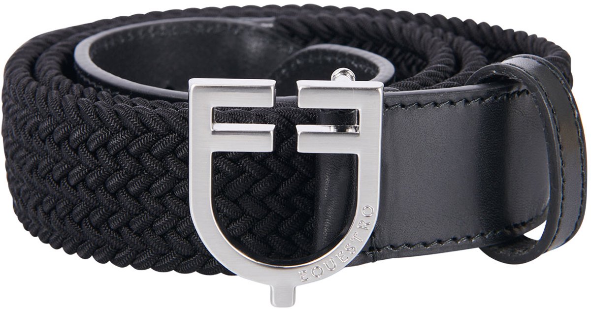 Equestro Leren Riem Elastisch Logo Silver-navy 90 cm