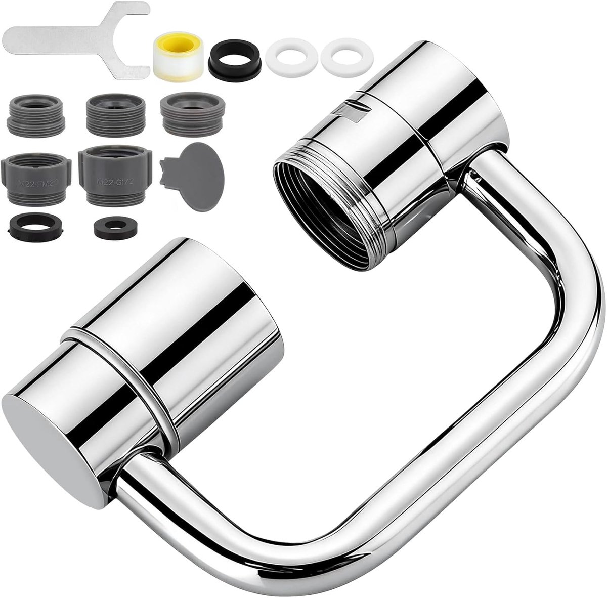 SnelShoppen - Raxfekro Kraanverlenging 1080° Draaibare Flexibele Kraanaccessoire met 2 Spraystanden voor Keuken en Badkamer, Inclusief Adapter en Gere