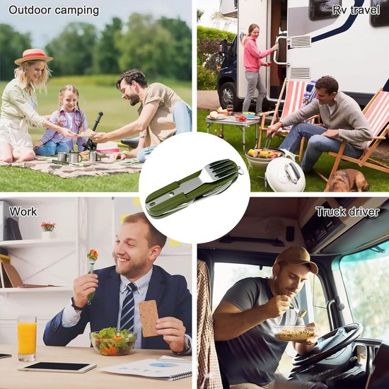 Multifunctionele Vouwbare Bestekset, 7-in-1 Camping Cutlery, Outdoor Survival, Reisbestek, Vouwbaar RVS Bestek met Opbergtas voor Kamperen en Wandelen, Ideaal voor Avontuurlijke Reizen — afbeelding 5