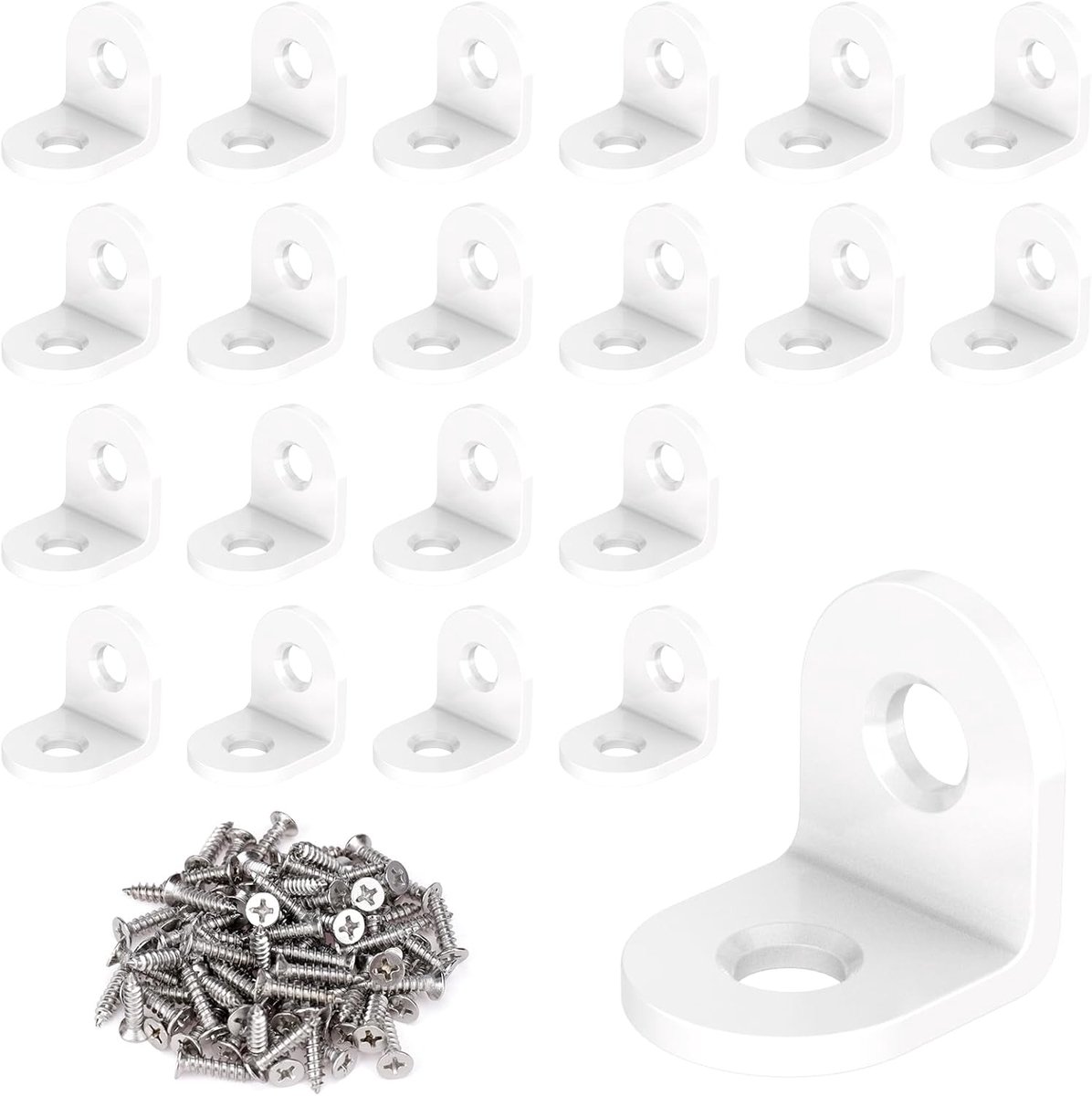 SnelShoppen - 20 Pcs Hoekconnectoren, Witte Metalen Hoeken, 90 Graden, 20 x 20 mm, Roestvrij Staal, Kleine Hoek met Schroeven voor Meubel, Tafel, Stoe
