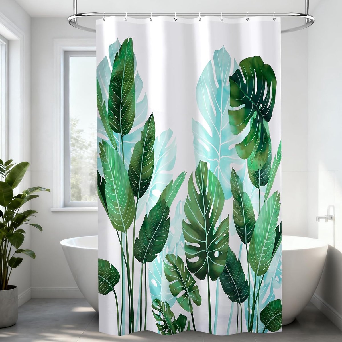 SnelShoppen - Douchegordijn Jungle 120 x 200 cm - Waterdicht Polyester, Schimmelbestendig, Tropisch Plantenpatroon, Sneldrogend, Inclusief 8 Ringen