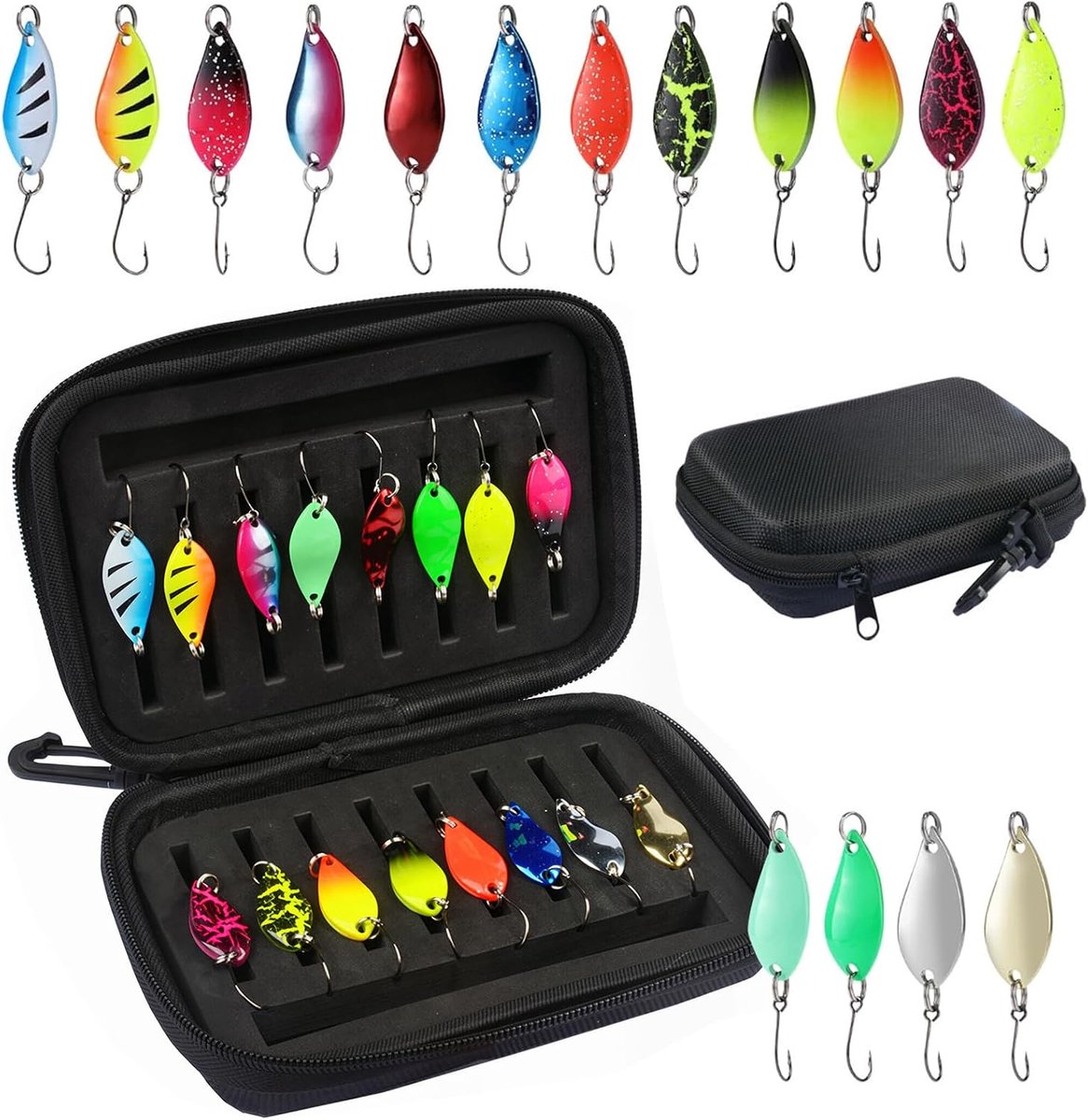 SnelShoppen - 16 stuks Forellepelset, 2,5 g/3,5 g/5 g, Robuuste Metalen Spoons, Corrosiebestendig, Inclusief Opbergdoos, Effectief Kunstaas voor Forel