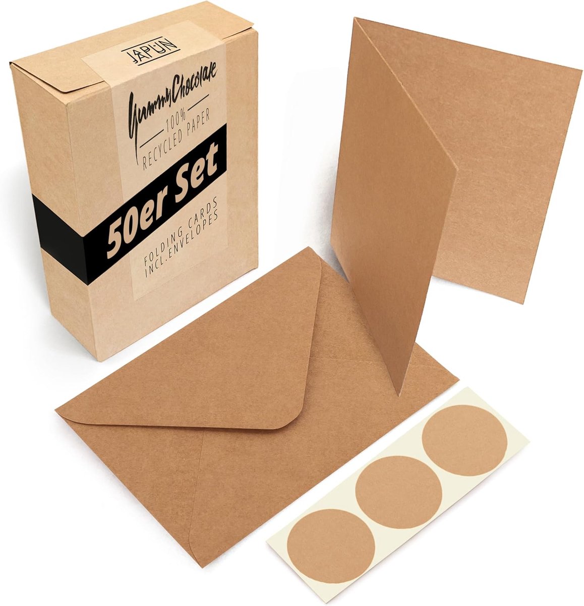 SnelShoppen - 50 Vouwkaarten met 50 Enveloppen A6/C6 Formaat van Bruin Kraftpapier | Set van 250 g/m² Lege Dubbele Kaarten voor Schrijven en Printen,