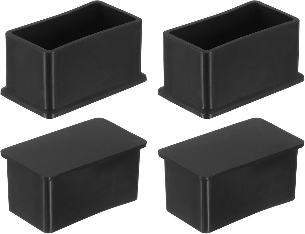 SnelShoppen - 4x Rubber Meubelpoot Caps 50x25mm - Rectangulaire Vloerbeschermers voor Stoelen, Tafels, Machines - Zwart - Perfect voor Thuis en Kantoo