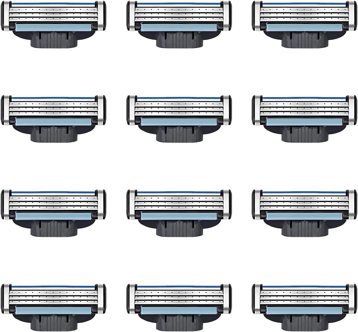 SnelShoppen - 12 Stuks Compatibele Scheermesjes, 3-Weg Scheersysteem, Vervangende Scheermesjes voor Mannen, Veilig Ontwerp, Comfortabel Scheren, RVS,