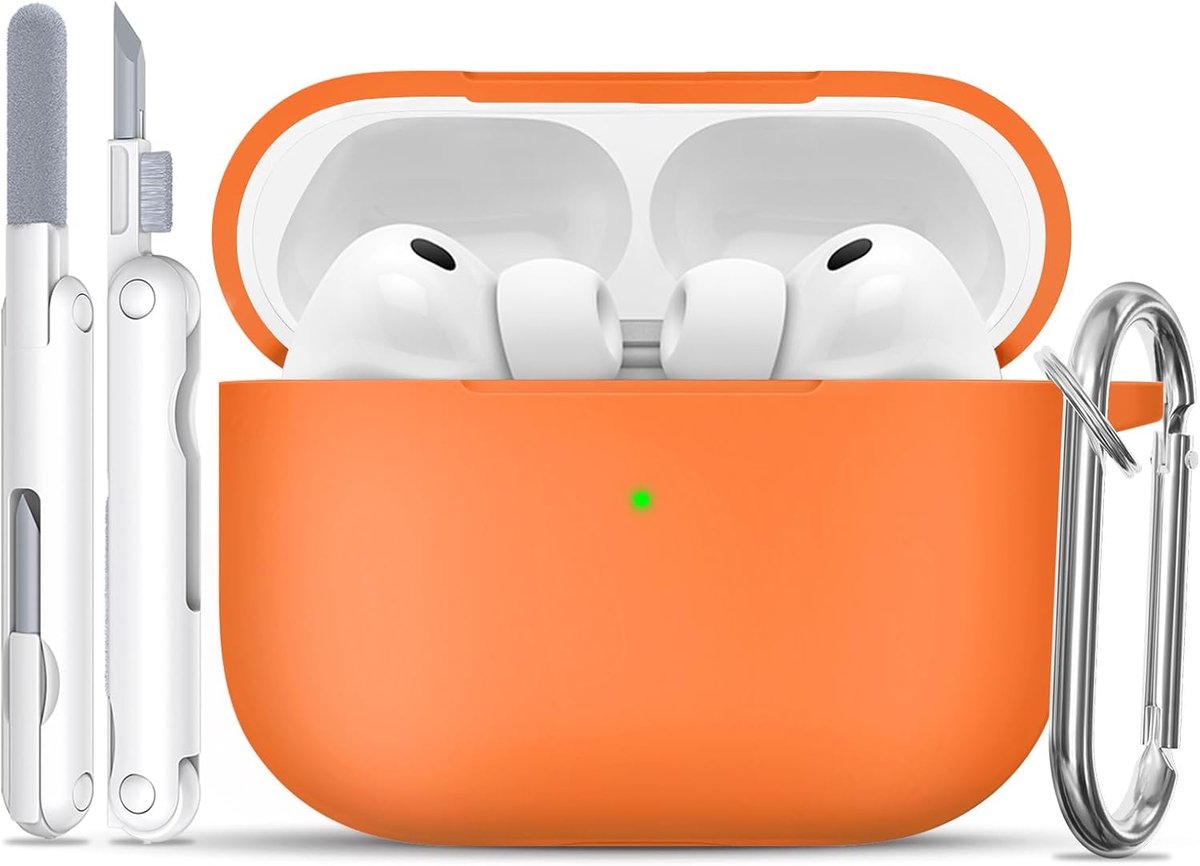 SnelShoppen - Silicone AirPods Pro 3 Hoesje A7-Orange | Zacht, Lichtgewicht, Antislip, Krasbestendig, Draadloos/Wired Opladen, Schoonmaakpen + Sleutel