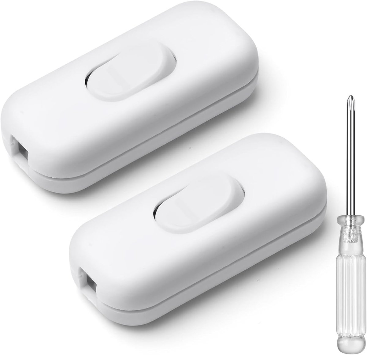 SnelShoppen - Pack van 2 Zwarte Torpedo Schakelaars, Twee Polige Inline Schakelaar, 6 A, 250 V, Voor Kleine Huishoudelijke Apparaten, Bureau Lampen, N