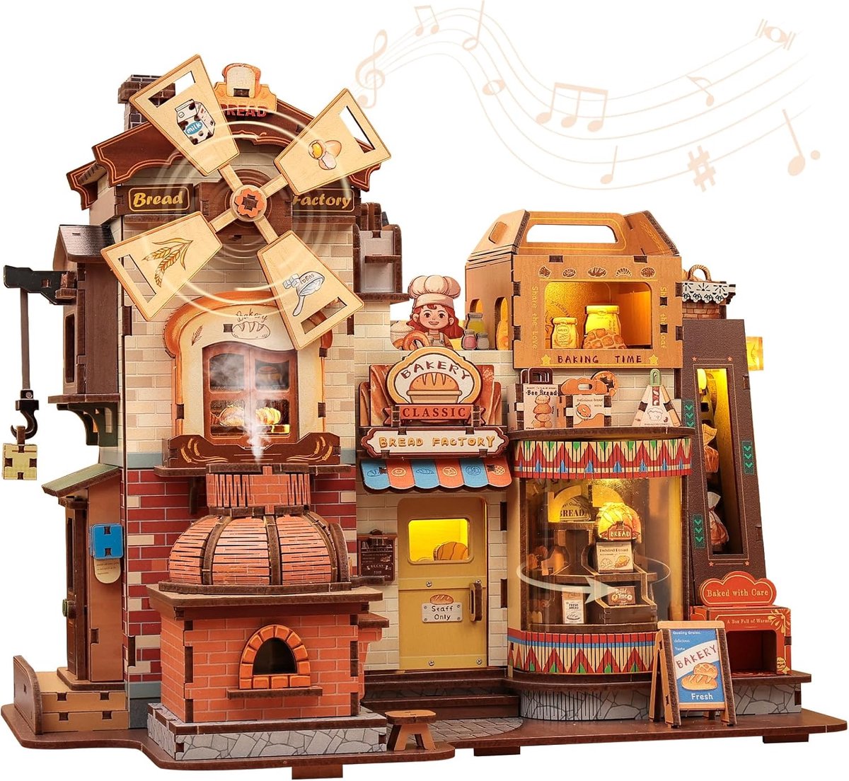 SnelShoppen - 3D Houten Puzzel Model Kit – 576-Delig Boek Nook Bouwset voor Volwassenen – Schaalmodel met Muziek en LED Verlichting – Broodthema Cadea