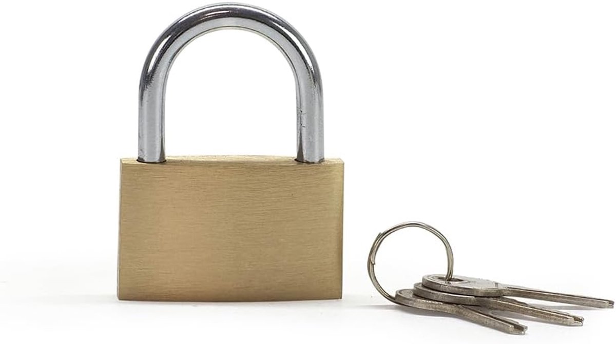 SnelShoppen - Key Lock voor Locker, Kast, Box, Werkplaatsdeur, Tuinhuis, Versterkte Beveiliging, Gehard Staal en Messing Hangslot, Goud