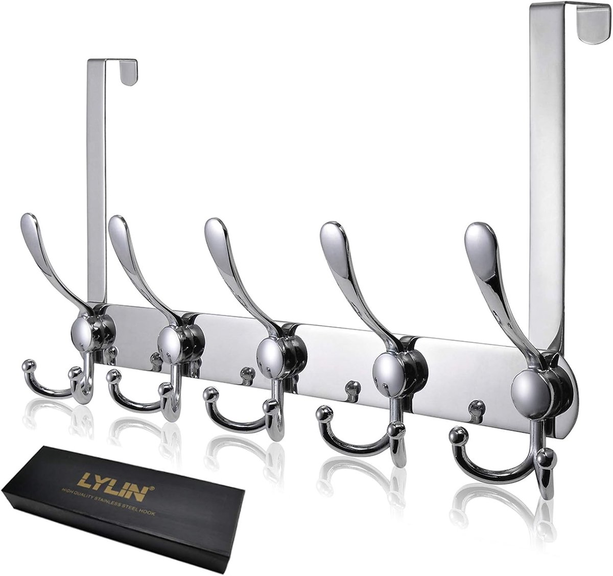 SnelShoppen - Over the Door Hook Hanger met 15 RVS Haken, Sterke Opslagkapstok voor Jassen, Kleding, Handdoeken, Tassen, Geschikt voor Deuren tot 2cm