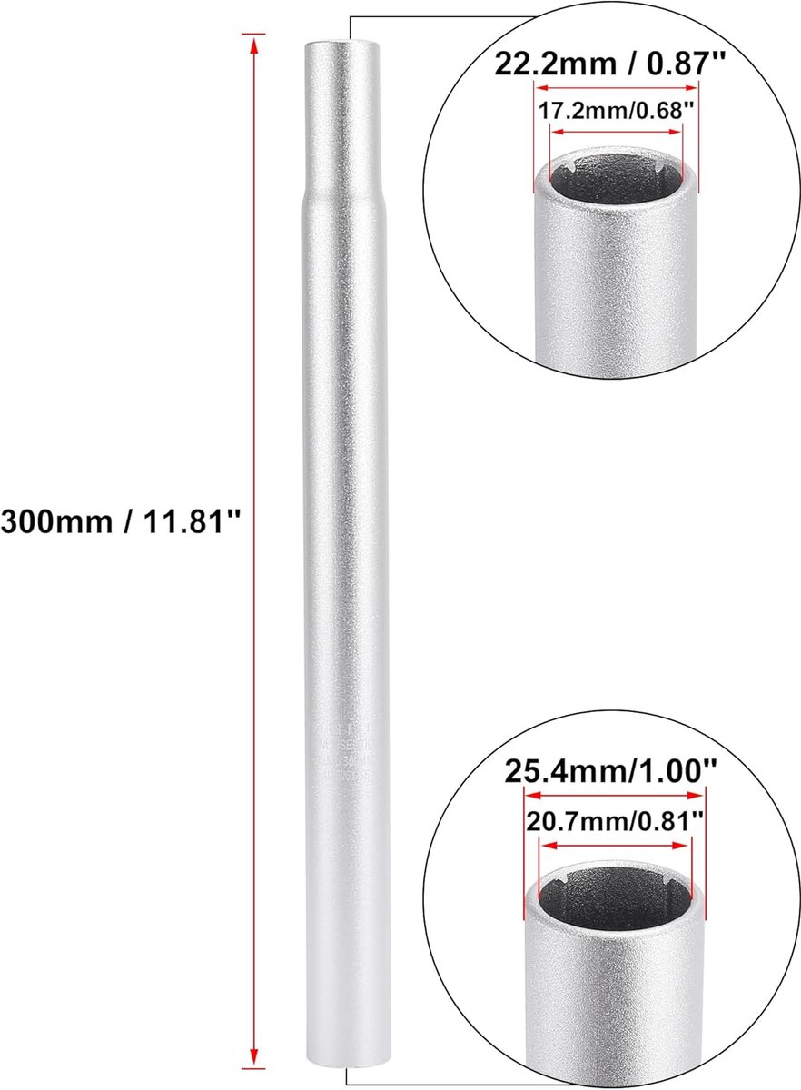 SnelShoppen - Fiets zadelpen vervanging 25.4mm x 300mm Aluminium Legering - Zilver voor Comfortabele Fietservaringen