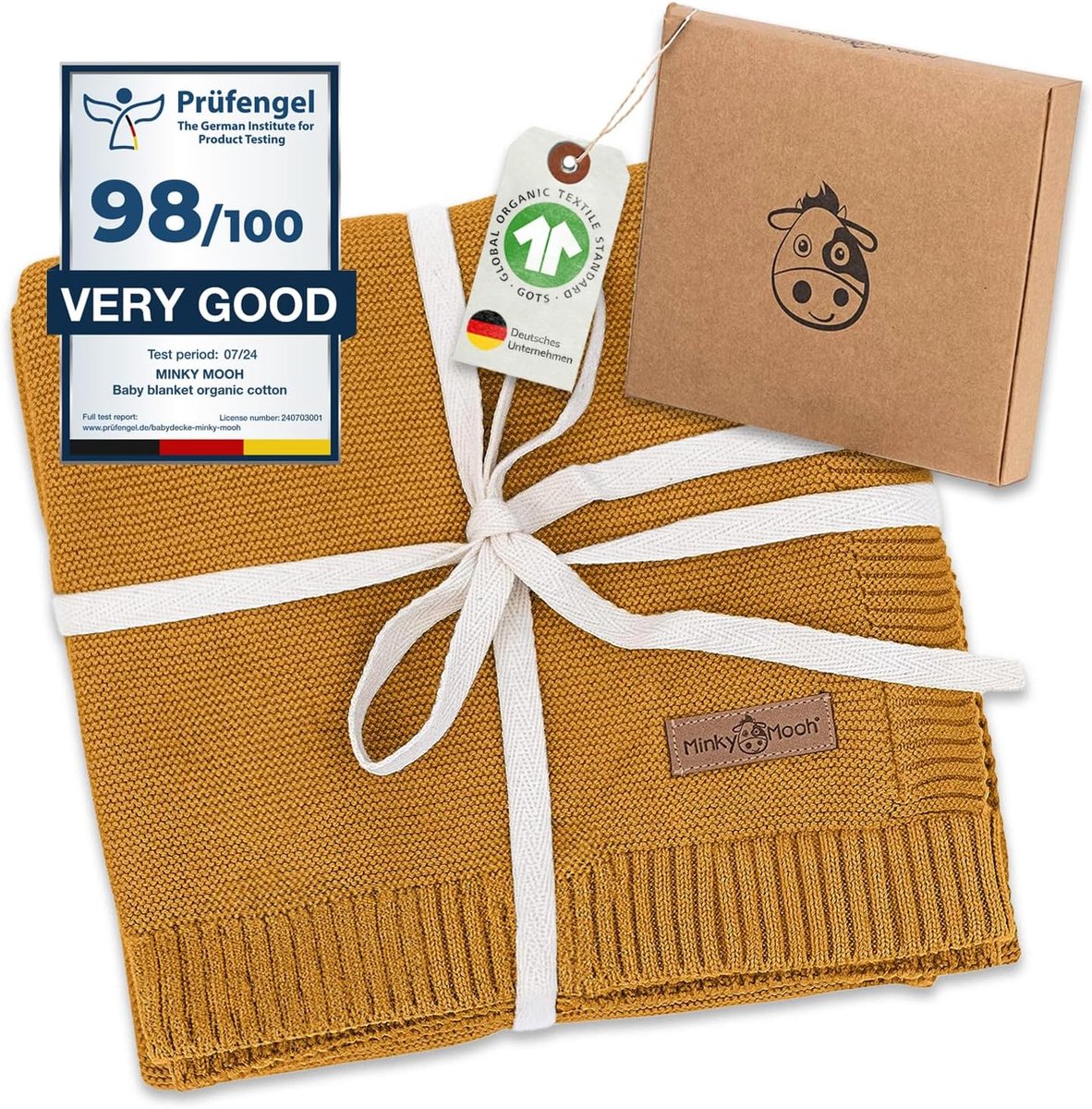 SnelShoppen - Baby Dekentje 100% Biologisch Katoen (Oeko-Tex 100) 94x72 cm Geel - Cuddle Dekentje voor Baby's, Perfect Kraamcadeau, Puck Towel, Veilig