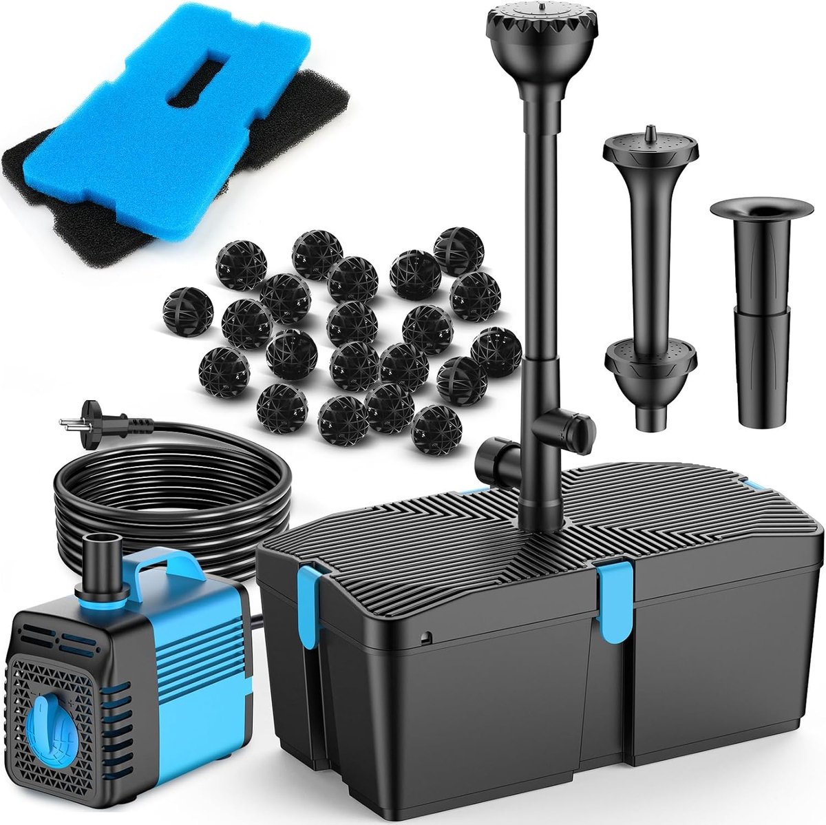 SnelShoppen - Pond Filter met Fontein Pomp Kit, 60W Waterpomp en Filter voor Vijver - 3100 l/h, Ideaal voor Koi en Tuinvijvers, Algenvrij en Geoxygene