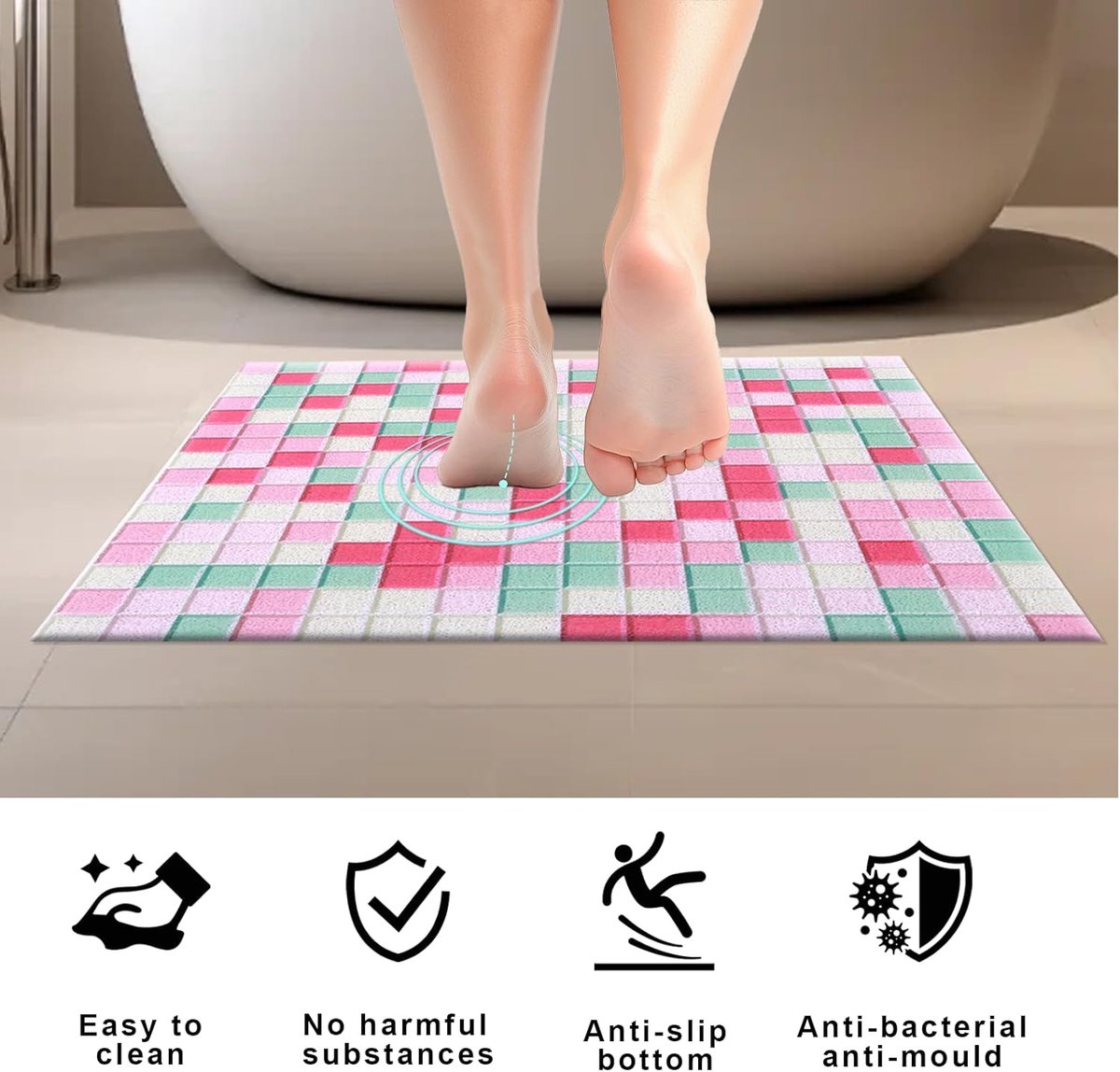 SnelShoppen - Douchemat, Antislip, Comfortabel, Veilig Badmat met Afvoergaten, Wasbaar, PVC Loofah, Massage Mat voor Natruimtes, Sneldrogend en Schimm